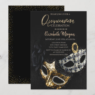 Invitation Elégant Masque Confetti, Mascarade Quinceañera