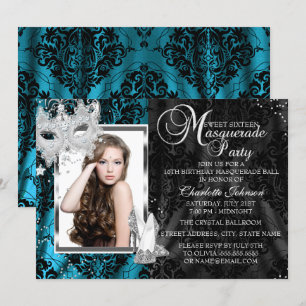 Invitation Elégant Masque talons Turquoise Masquerade Photo S