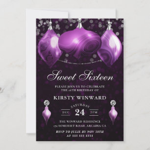 Invitation Élégant mauve Agate hiver Baubles doux 16
