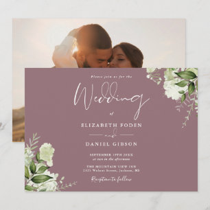 Invitation Elégant Mauve Floral Greenery Mariage photo