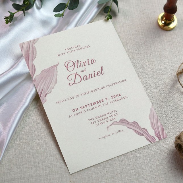Invitation Élégant Mauve Leaf Mariage minimal (Créateur téléchargé)