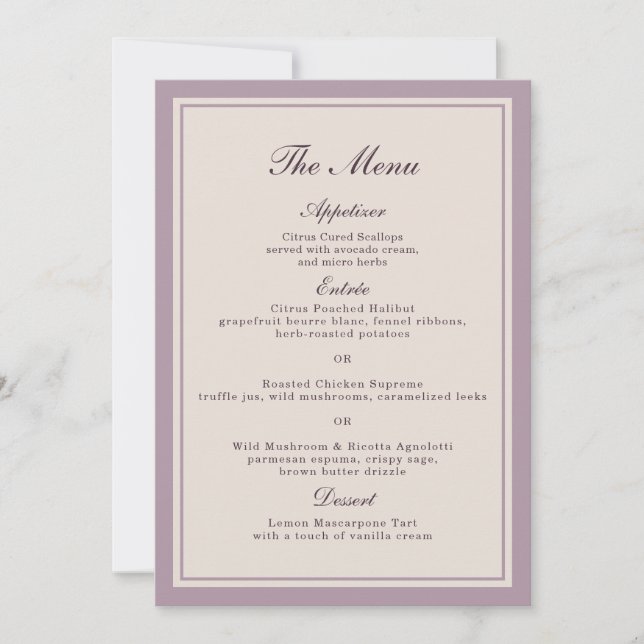 Invitation Elegant Mauve Plum Wedding Menu Card (Devant)