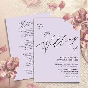 Invitation Élégant Mauve Tout en un Mariage de script moderne