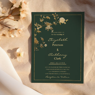 Invitation Elégant mauve vert or fleuri luxe Mariage