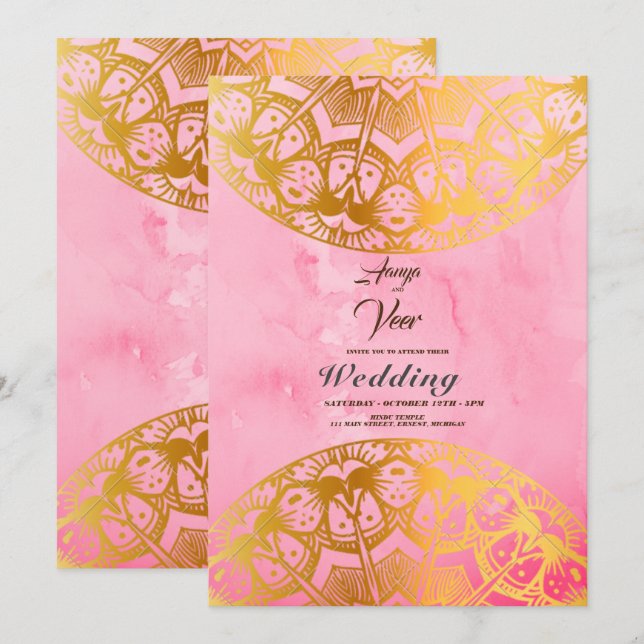 Invitation Elegant Mehndi Wedding Invite (Devant / Derrière)