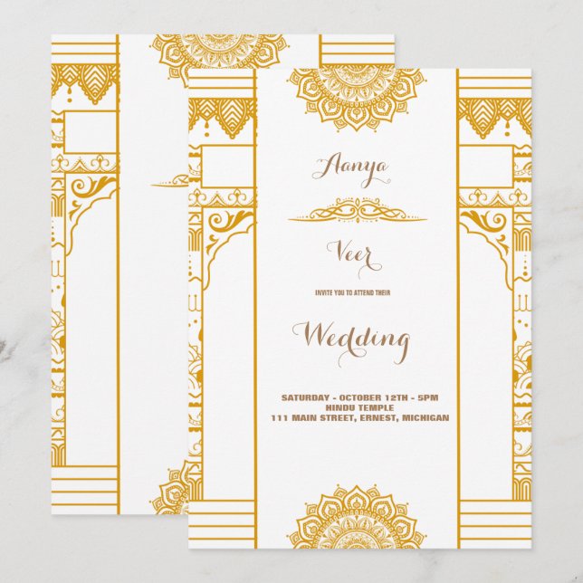 Invitation Elegant Mehndi Wedding Invite (Devant / Derrière)