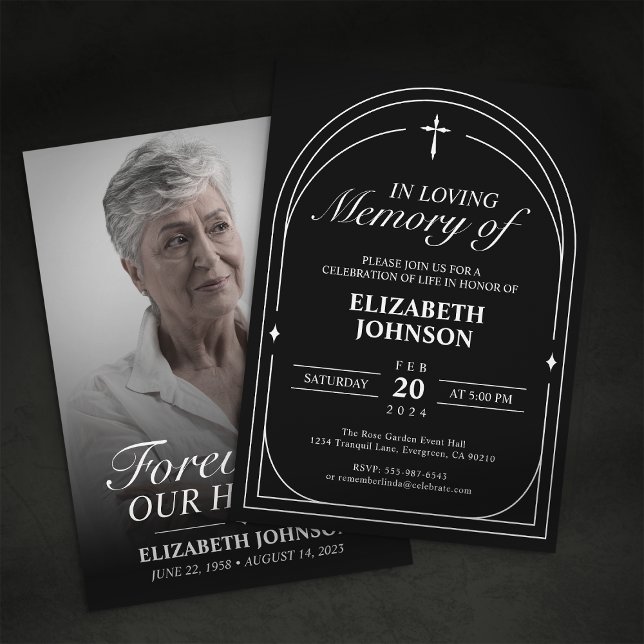 Invitation Élégant Mémorial funéraire photo noir et blanc (Créateur téléchargé)