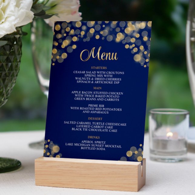 Invitation Elégant menu bleu et or Marine - 5x7 (Créateur téléchargé)