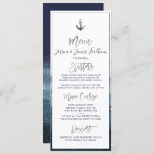 Invitation Élégant+Menu Chic Ancre Argent Faux