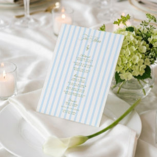 Invitation Élégant Menu de Mariage Rayé Vert Sauge et Bleu