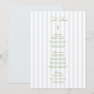 Invitation Élégant Menu de Mariage Rayé Vert Sauge et Bleu