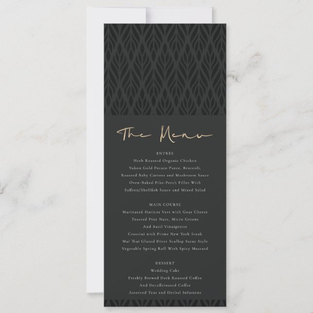 INVITATION ÉLÉGANT MENU MARIAGE ART DÉCO NOIR OR NOIR (Devant)
