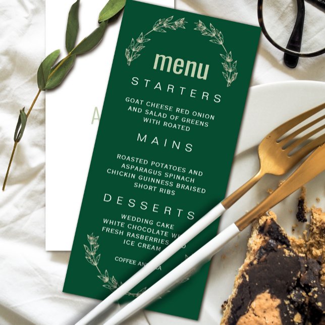 Invitation Elégant menu Mariage de verdure | Police de script (Elegant Greenery Wedding Menu | Script Font Invitation #zazzlemade #wreathleaf #decemberdinner)
