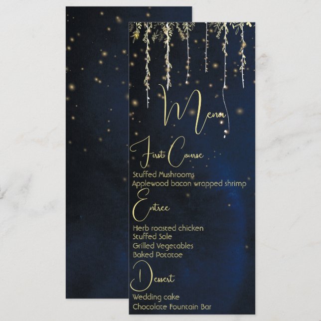 Invitation Elégant menu Mariage du soir (Devant / Derrière)