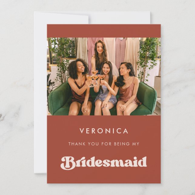 Invitation Élégant Merci de Bridesmaid en terre cuite (Devant)