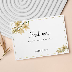 Invitation Élégant Merci de fleur de lys blanc vert or
