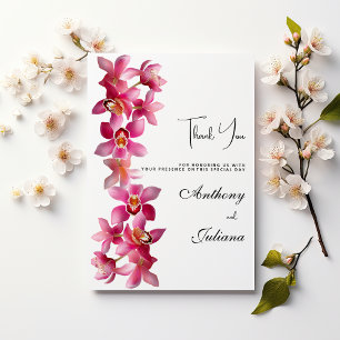 Invitation Élégant Merci de fleurs d'orchidées bordeaux rose