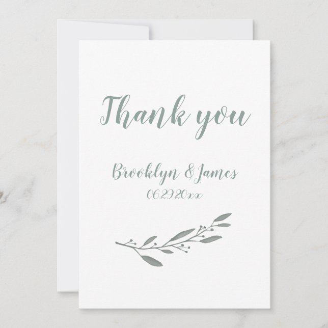 Invitation Elégant Merci de mariage Floral Sage Green (Devant)