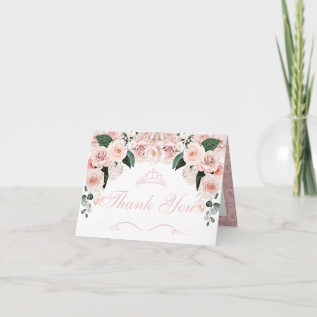 Invitation Élégant Merci Floral De Quinceanera Rose Bleu En (Devant)