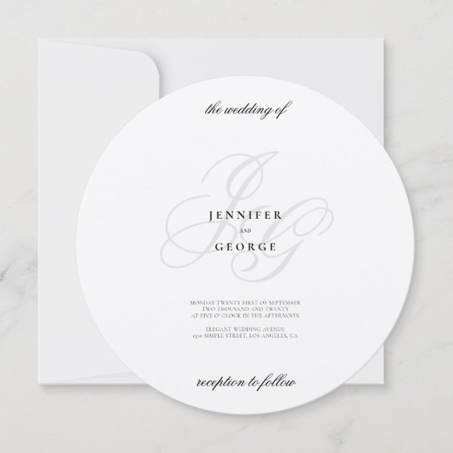 Invitation Élégant métal argenté monogramme initiales mariage (Devant)