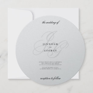 Invitation Élégant métal argenté monogramme initiales mariage