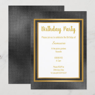 INVITATION ÉLÉGANT MÉTALLIQUE NOIR & OR EMBOSSÉ ANNIVERSAIRE