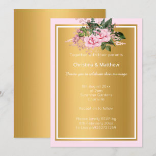 INVITATION ÉLÉGANT MÉTALLISÉ PINK OR FLORAL 2 MARIAGE 