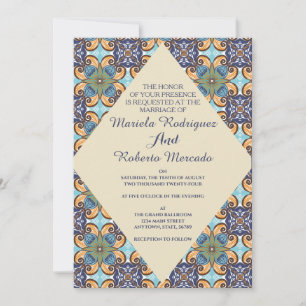 Invitation Élégant mexicain Floral Talavera Diamond Mariage