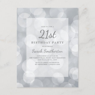 Invitation Elégant mignon Glittery Argent Bokeh 21e anniversa