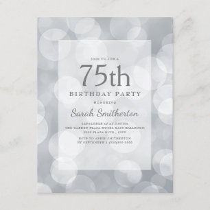 Invitation Elégant mignon Glittery Silver Bokeh 75e anniversa