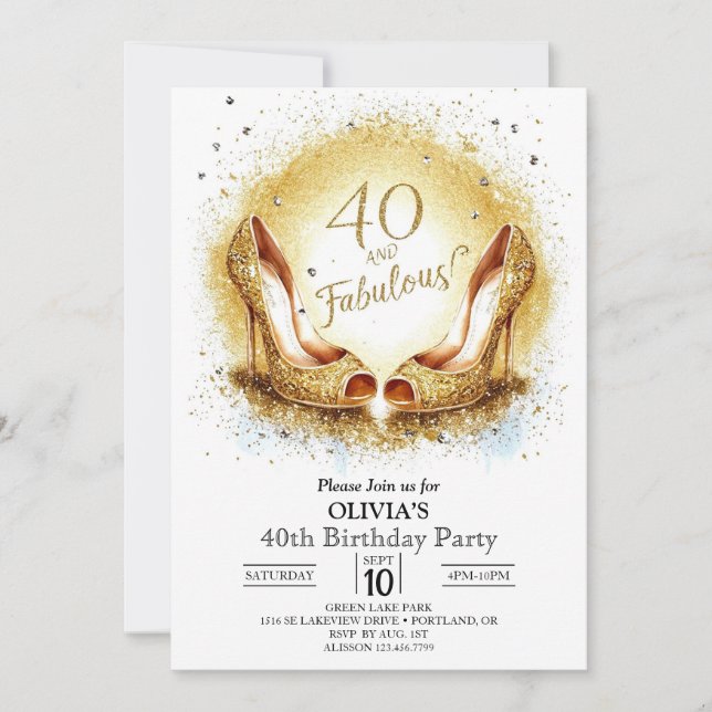 Invitation Élégant Milestone Digital Gold 40e anniversaire (Devant)