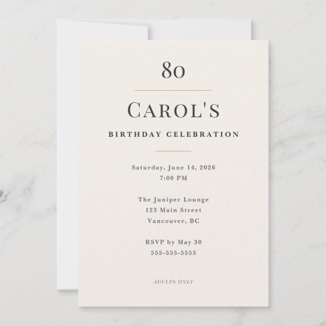 Invitation Elegant Minimal 80th Birthday Celebration (Devant)