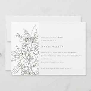 Invitation Élégant minimal Baby shower floral Brown
