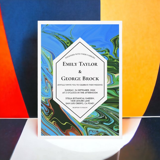 Invitation Élégant minimal bleu vert Abstrait Mariage de pein (Créateur téléchargé)