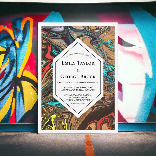 Invitation Élégant minimal Colorful Waves Abstrait Mariage (Créateur téléchargé)