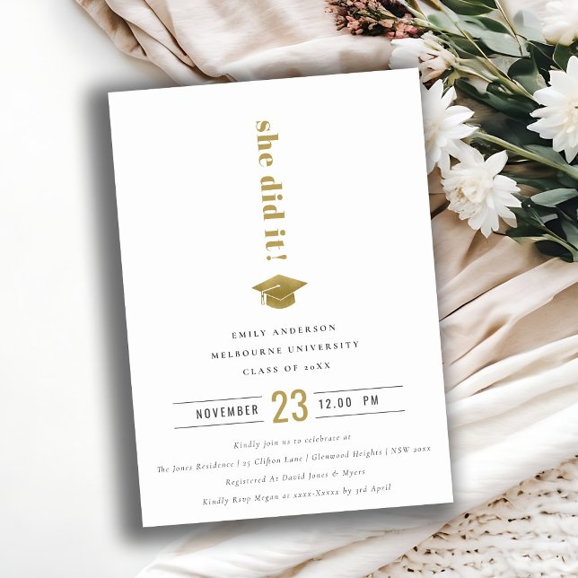 Invitation Élégant minimal de la typographie or Graduation Ca (Créateur téléchargé)