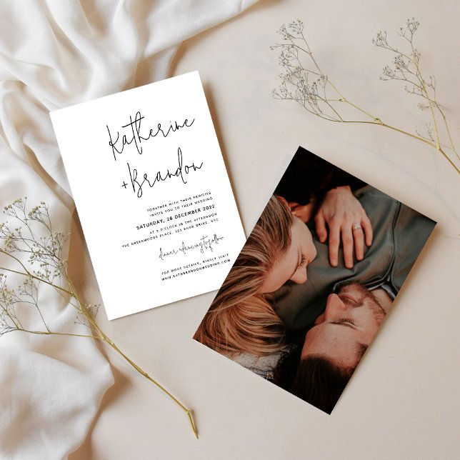 Invitation Élégant minimal Décontracté Script Photo Mariage (Créateur téléchargé)