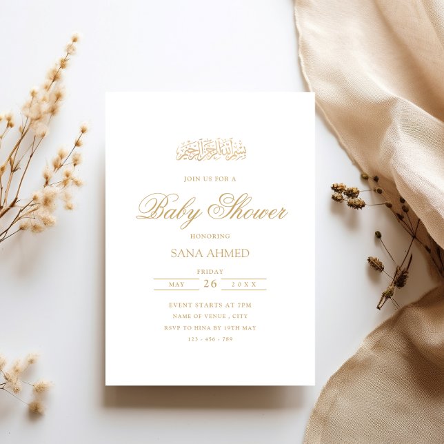 Invitation Élégant minimal Gold Musulman Baby shower Party (Créateur téléchargé)