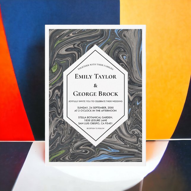 Invitation Élégant minimal gris bleu Vagues Mariage Abstrait (Créateur téléchargé)