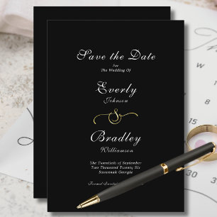 Invitation Élégant minimal noir blanc Script Enregistrer la d