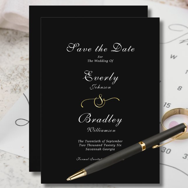 Invitation Élégant minimal noir blanc Script Enregistrer la d (Créateur téléchargé)