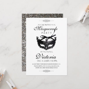 Invitation Élégant Minimalis Masquerade d'argent fête d'anniv