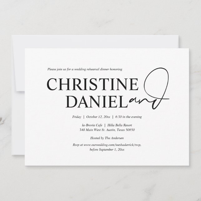 Invitation Élégant minimalisme Dîner de répétition Mariage (Devant)