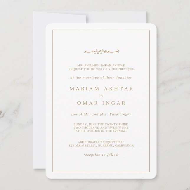 Invitation Elegant Minimalist Border Gold Islamic Wedding (Devant)