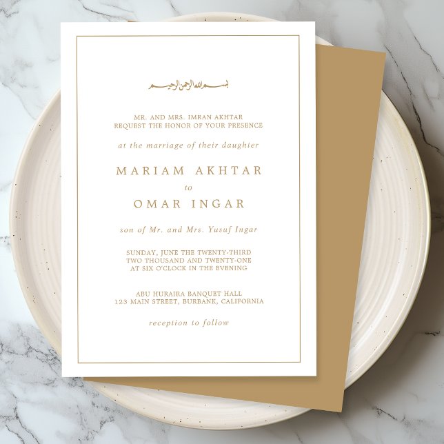 Invitation Elegant Minimalist Border Gold Muslim Wedding (Créateur téléchargé)