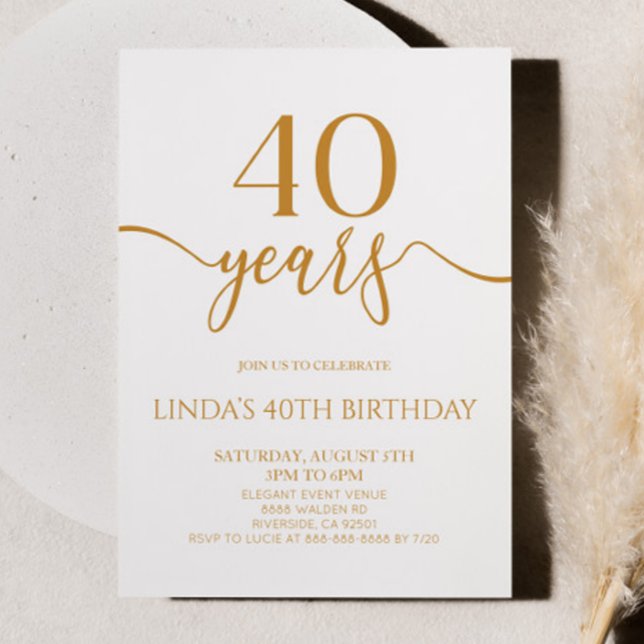 Invitation Elegant Minimalist Champagne 40th Birthday Party (Créateur téléchargé)