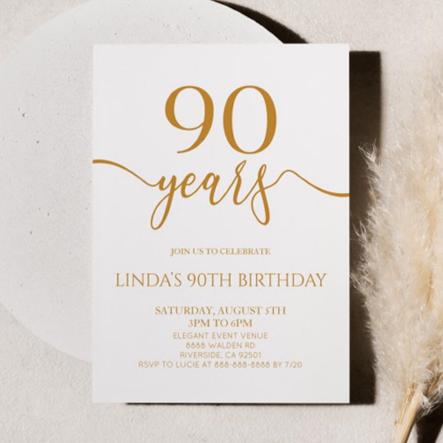Invitation Elegant Minimalist Champagne 90th Birthday Party (Créateur téléchargé)