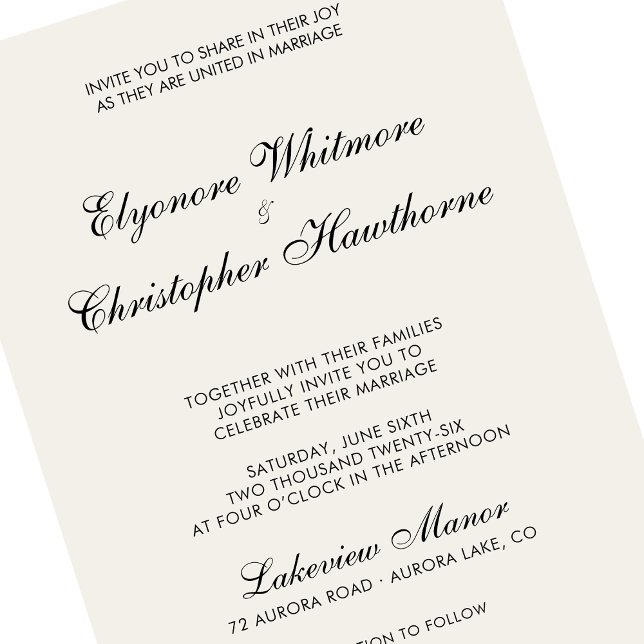 Invitation Elegant Minimalist Ivory Calligraphy Wedding (Créateur téléchargé)