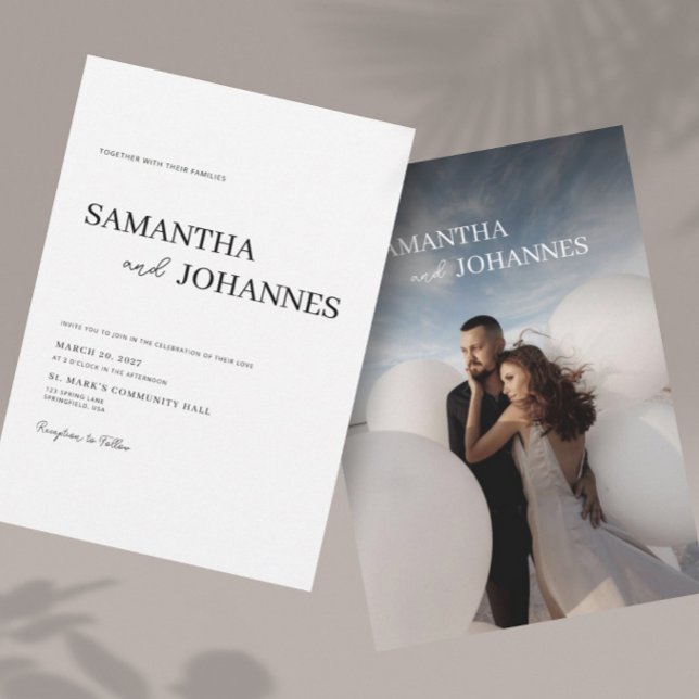 Invitation Elegant Minimalist Modern White Photo Wedding  (Créateur téléchargé)