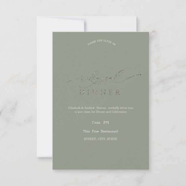 Invitation Elegant Minimalist Sage Green Rehearsal Dinner   (Devant)